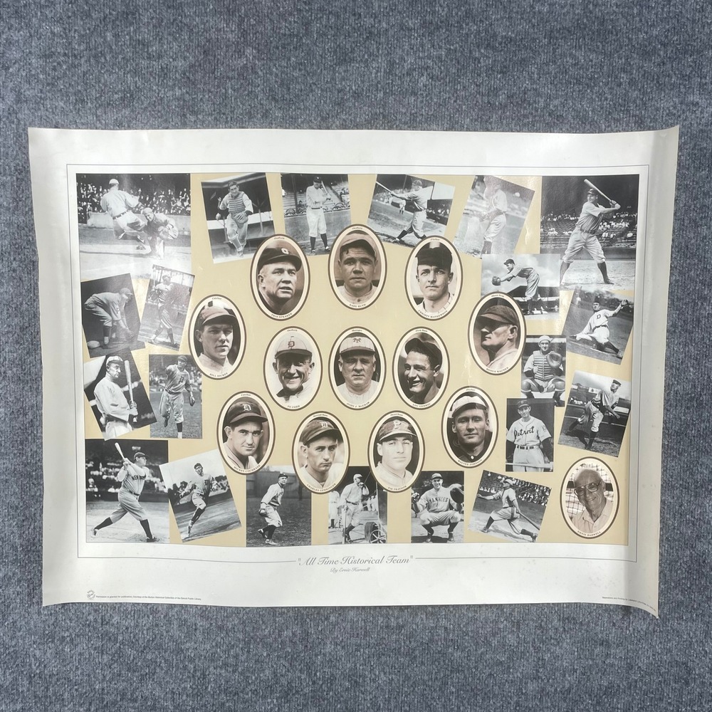 Vintage Ernie Harwell All Time Historical Team Poster Unisex OS Cream Baseball